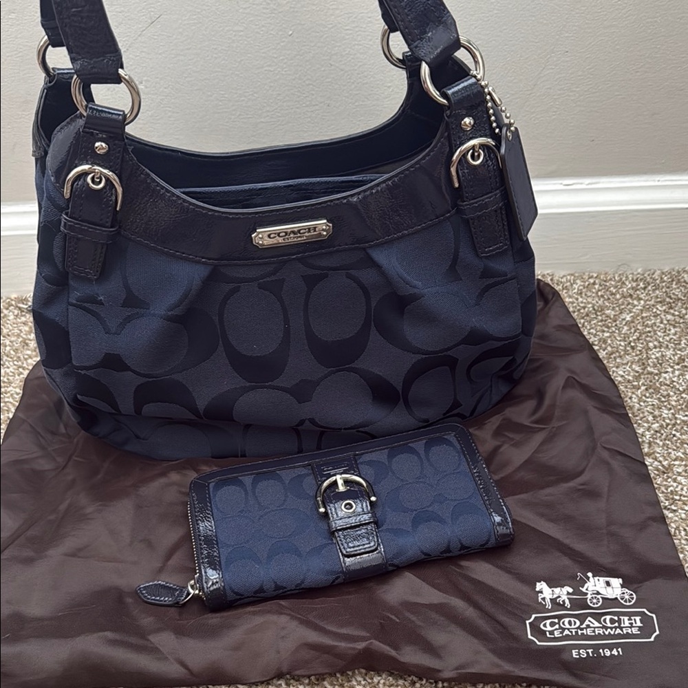 Coach Black Shoulder Bag with Signature Monogram